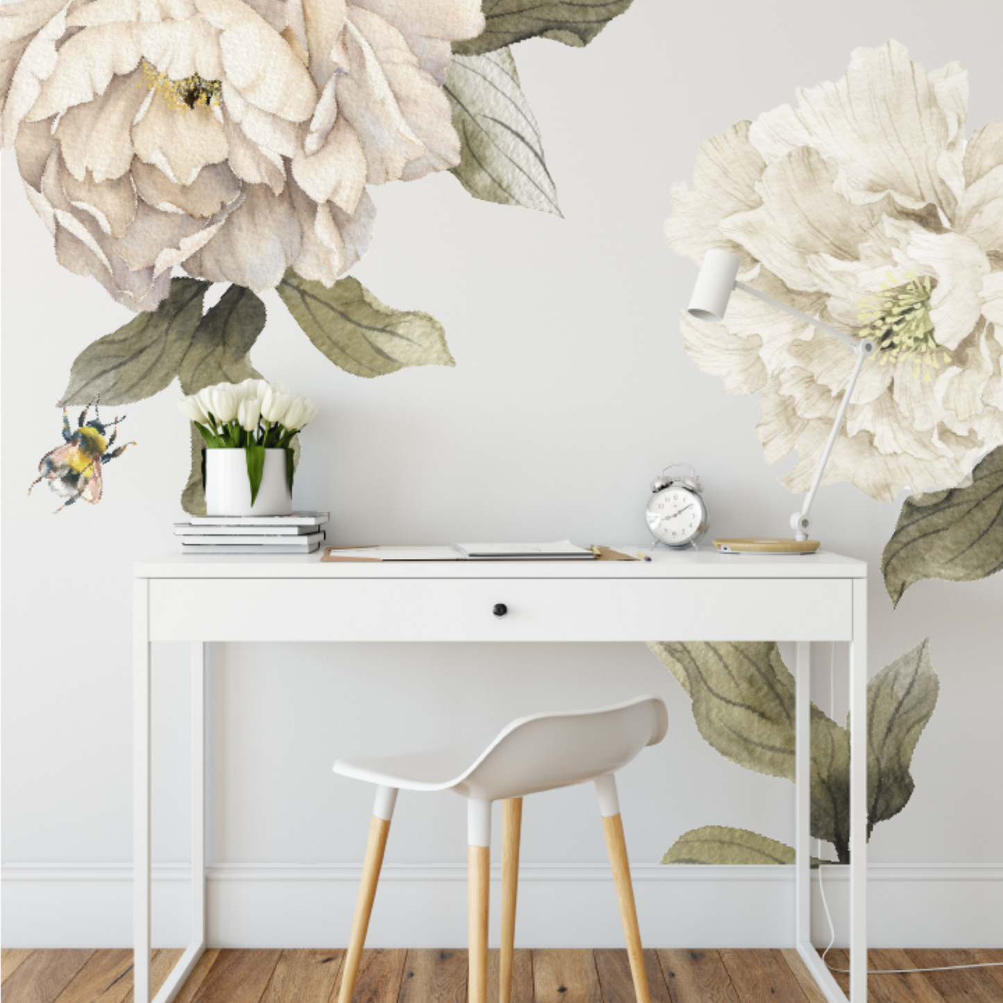 XXL White Peony Decal Set